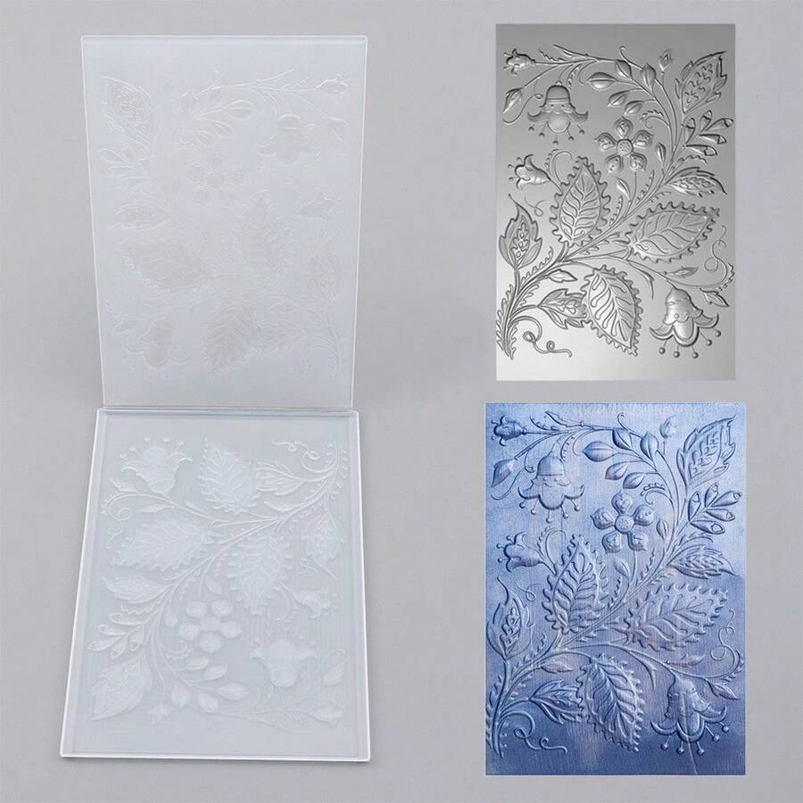 1 pieza Carpeta con relieve 3D, Suministros de scrapbooking DIY, Carpeta de plástico con relieve de patrón de flor de trompeta, Adecuada para hacer tarjetas, scrapbooking y otras manualidades de papel - Multicolor - Ver 1