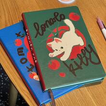 1pc A5 Tomato Cat Thick Minimalist Cute Diary Notebook, Student Daily Planner, Portable With Cat Pattern, School/Office Supplies - One Size Fits All - View 5