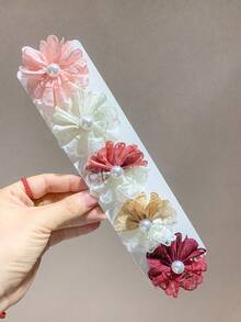 6pcs Multicolor Girls Fresh Texture Mesh Lace Hair Clips Printed Hair Accessories Pearl Embellished Hair Clips For Daily Or Party Wear - Multicolor - View 5