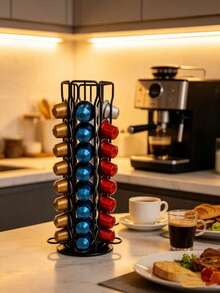 1 Koffiecapsulehouder, theekamer capsuleopbergrek, 360 graden draaibare houder, groot metalen displayrek - CP081 Koffiecapsulehouder, 6 rijen, 60° draaibaar - Bekijken 6