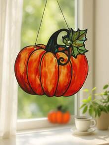 1pc Vintage Maple Leaf Pumpkin Window Hanging Decor, Rustic Farmhouse Style Autumn Halloween Thanksgiving Harvest Pendant, Cozy Fantasy Indoor Wall Decoration, Halloween Trick Or Treat Autumn Festival Entryway Home Party Window Photo Prop Hanging Ornament Gift - Multicolor 17 - View 7