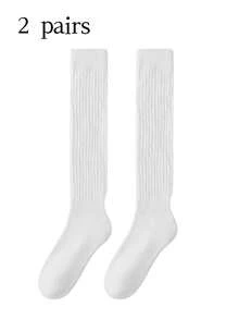 3/2/1 Pairs Women's Ribbed Knit Knee-High Socks, Slimming Fit, Warm, Elastic, Non-Slip, Anti-Slip, College Style JK Boot Socks, Black & White Winter Edition - Multicolor - View 12