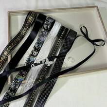 金箔印花緞面蕾絲緞帶套組，多款圓點、蝴蝶、音符緞帶，DIY胸針掛繩禮品包裝裝飾手工藝材料 - A - 查看 5