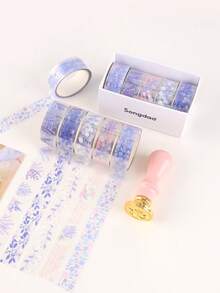 5 Rolls Of Boxed Floral Pattern Handbook Tape, Transparent Waterproof PET Tape, Personalized Fresh Student Handmade DIY Scrapbook Decoration Material Tape,Back To School,School Supplies - Sets - View 9