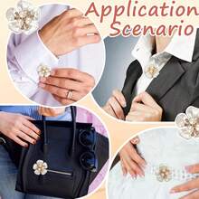 6pcs Pearl Sequin Button Covers, Decorative Cufflinks Buttons, Suitable For Women's Shirts DIY Sewing Floral Buttons, Wedding Autumn/Winter Outfit Accessories - White - View 6
