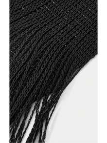 Noxbound 1pc Fashionable & Versatile Women Scarf With Tassels Winter Fall - Pure Black - View 6