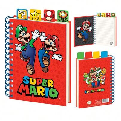Nintendo SUPER MARIO BROS. A5 Super Mario Notebook, Hardcover With Spiral Binding And Dividers, 15.5x24x2.3 Cm, Lined Paper For Notes And School, Back To School, Officially Licensed