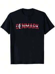 Men's Denmark Viking Heritage T-Shirt With Danish Flag Design - 100% Black With Red "Denmark" Lettering And Viking Ship Motif - Lightweight And Breathable - Black - View 1