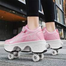 Outdoor Sports 4-Wheel Roller Skates, 2-In-1 Roller Skates/Inline Skates, Transformable Dual-Roller Skates For Men And Women, With Buttons And Wheels - Pink - View 8