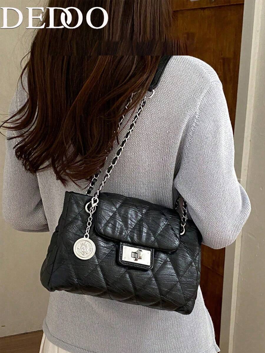 Dedoo Quilted Chain Strap Bag, High-End Fashion Shoulder Crossbody Casual Commuter Handbag