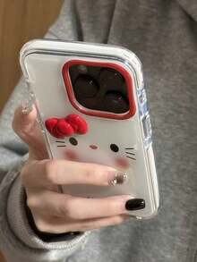Sanrio 蝴蝶結 Hello Kitty 手機殼，適用 17/16 Pro Max，新款防摔可愛女孩風，適用 15/14/13，全包覆防震保護殼，附手工 DIY 水鑽蝴蝶結裝飾 - 彩色 - 查看 2