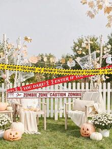 9-Meter Halloween-Themed Warning Tape, Outdoor Garden Safety Line Decoration, Warning Pattern, Suitable For Garden Decoration, Outdoor Decoration, Home Decoration, Halloween Decoration, Horror Scene. - View 3