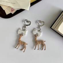 Deer Keychain Pendant, Pearlescent Satin Bow Bag Charm, Soft Korean Style Heart Buckle Backpack Chain, Mori Style Y2K Girl Best Friend Gift - Multicolor - View 4