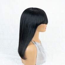 Women's Brazilian Remy Human Hair Wig - Glueless Short Bob With Bangs, 150% Density Natural Black, 100% Straight Human Hair Wig, Layered Bangs And Rose Mesh Cap, No Glue Needed, Easy To Style, Suitable For Daily Wear, Parties And Holidays - Natural Black - View 16