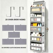 FF FINESSE THING 5-Tier Door Hanging Storage Organizer, Heavy-Duty Non-Woven With 5 Large Pockets & Hooks, Vertical Space Saver For Bathroom Wardrobe Bedroom Dorm, Holds Cosmetics, Toiletries, Towels & Cutlery - Light Gray - 5 Layers, 10 Pockets / Strong Load-bearing Capacity - View 11