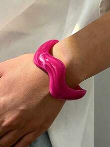 3/1pc Vintage Minimalist Casual Style Women's Wavy Shape Acrylic And CCB Material Colorful Open Ring Bracelet, Suitable For Daily Wear, Stackable, Perfect Gift For Holidays - Multicolor - View 10