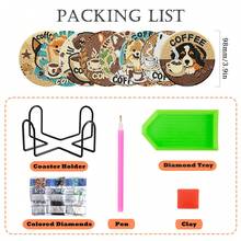 8件組 DIY 5D 鑽石畫杯墊套組,可愛咖啡狗多品種圖案圓形全鑽杯墊附金屬架,手工水鑽工藝套件,適合咖啡吧與桌面裝飾,送給狗狗媽媽、咖啡愛好者與喬遷之喜的完美手工禮物 - 套裝 - 查看 5