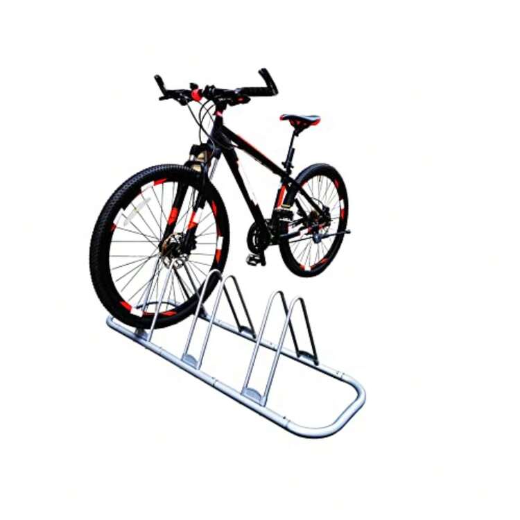 COMINGFIT Soporte de Almacenamiento Ajustable para estacionamiento de Piso de Bicicleta de 3 Bicicletas, para Bicicletas de montaña MTB Carretera Almacenamiento de Garaje Interior, Plateado - Multicolor - Añade 8