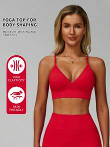 MFVIM Seamless Yoga Bra Top With Adjustable Straps, Quick-Dry Sports Shirt For Running & Fitness, Breathable Gym Wear For Women - Red - View 3