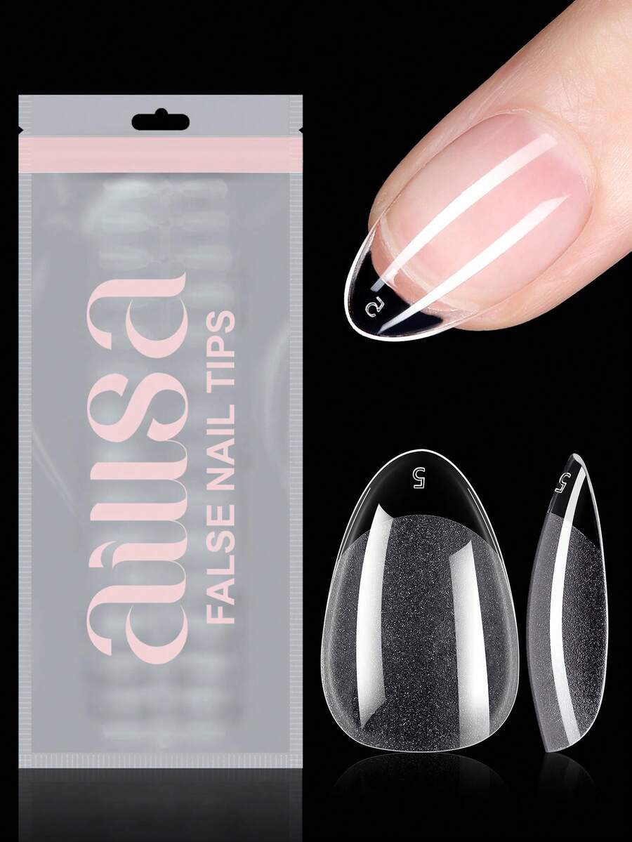 AILLSA 360/192/120pcs Short Almond Shaped False Nails, 12 Sizes Semi-Matte Acrylic Nail Tips, Wearable Artificial Nails For Nail Art - Clear - View 1