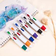 6pcs Retractable Shuttle Pens, 4-In-1 Fluorescent Ballpoint Pens With Ring Cap, Paired With Multi-Color Keychain, Suitable For Office, Study, Students And Various Occasions, Ideal Gift - A - View 6