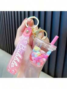 1pc Creative Holiday Theme Milk Tea Cup Keychain, Gift Bag Accessory, Small Pendant Decoration, Can Be Used As Car Key Holder, Backpack Decoration Or Couple Gift - Multicolor - View 6