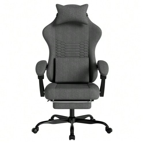 Gamingstoel met stoffen bekleding, bureaustoel met massagefunctie en hoofdsteun, ergonomische racestoel voor gamers met voetensteun