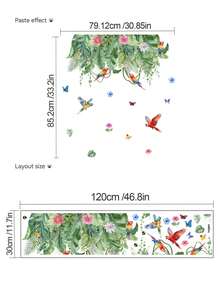 1pc Tropical Vine Parrot Flower Butterfly Wall Decor Sticker, Removable Room Decoration Wall Decal For Bedroom And Living Room - 1PC - View 6