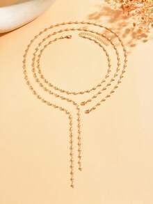 3pcs Fashion Minimalist Heart Handmade Chain Layered Y-Shaped Long Necklace Women's High-End Neck Jewelry Suitable For Outings, Dates, Parties, Music Festivals And Daily Wear - Gold - View 2