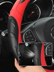 Fashion Stitched Carbon Fiber PU Leather Steering Wheel Cover - 3D Perforated Breathable Grip,Comfortable Grip, Anti-Slip Rubber Inner Ring For 37-38cm Wheels, Universal Fit - Carbon Fiber Splicing - View 9