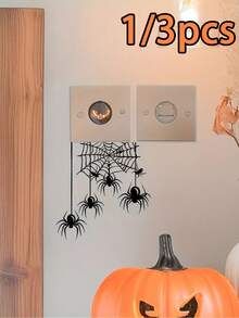 1/3pcs Halloween Spider Switch Sticker - Removable Realistic Black Spider And Web Design, Suitable For Indoor Home Decor, Living Room, Bedroom, Party Supplies, Halloween Decor, Bedroom Decor, Smooth Surfaces - Multicolor - View 9