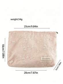 3D Floral Embroidery Storage Bag, 3 Colors Available, Gentle Floral Pattern, Fabric Material, Large Capacity, Multi-Functional, Lightweight, Convenient, For Skincare, Makeup, Digital Products And Small Items - Multicolor - View 2