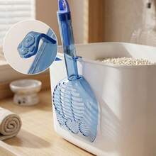 1pc Royal Blue Transparent White Integrated Cat Litter Scoop With Built-In Cleaning Brush, High Transparency Thickened Large Hole Cat Poop Scoop, Universal For Tofu Litter, Bentonite And Mineral Litter, Household Cat Litter Box No Dead Angle Cleaning Pet Supplies, Convenient Storage Cat Poop Cleaning Tool For Slouchy Cat Owners, Durable Transparent Long Handle Anti-Slip Pet Cleaning Scoop - Multicolor - View 5