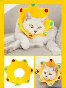 1pc Yellow Crown Polka Dot Pet Recovery Elizabeth Collar, Adjustable Non-Irritating Felt Cat Neck Collar, Anti-Scratch Anti-Bite, Suitable For Pet Grooming And Birthday Party Decoration - Multicolor - View 4