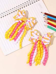 2pcs Back To School Pencil Print Glitter Bow Hair Clips, Cute Children's Hair Clips, Crocodile Clips, First Day Of School Gift, Daily Hair Accessories - Multicolor - View 4