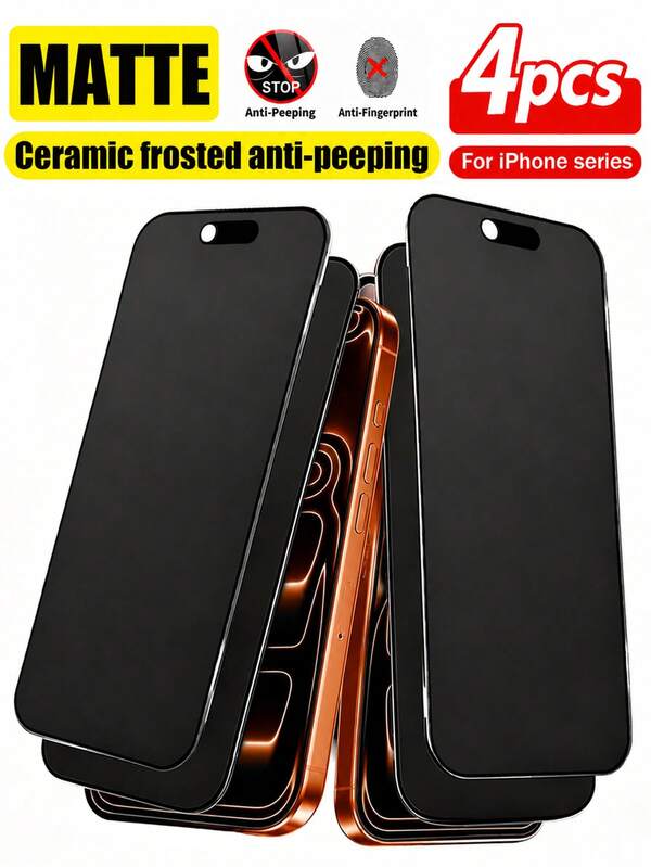 4Pcs Matte Anti-Spy Screen Protector Ceramic Film, Compatible With IPhone 17/17 Pro Max/17 Pro/16/16 Pro Max/15 Pro/15/14/13/12/11/X Series. This Ceramic Soft Film Offers Privacy Protection, A Delicate Matte Finish, Fingerprint And Oil Resistance, And Is Flexible And Impact-Resistant. It's A Mobile Phone Accessory.