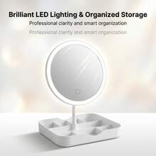 Espejo de maquillaje LED con luz de 3 colores & 3 niveles de atenuación, CRI 95 alta reproducción de color, control táctil, con base de almacenamiento, recargable por USB, 500mAh - BS-06 - Ver 4