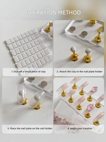 3D Resin Acrylic Rectangular Right-Angle Ripple Base Nail Art Display Stand With Aurora White, Purple, Pink, Champagne, Alloy Gold And White K Finger Holder Practice Tray Set, Korean-Japanese Style Floral Laser DIY For Home, Outdoor, Women, Mom, Sister, Wife, Girlfriend, Wedding, Nail Salon, Beauty Parlor, Valentine's Day - Multicolor - View 7