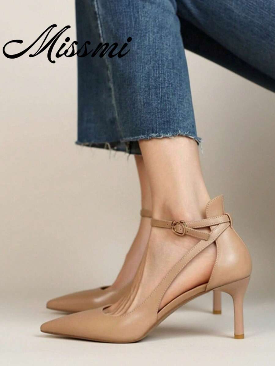 Niche Design! Super Comfy! French Apricot Strap Pointed Toe High Heel Sandals For Women,Elegant,Stiletto Heels