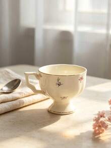 1pc 100ml Ceramic French Espresso Cup & Saucer, Afternoon Tea Coffee Cup, Exquisite Ceramic Coffee Cup & Saucer, Vintage Afternoon Tea Flower Tea Set - Floral - View 10