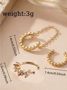 3pcs/Set Women's Clip-On Earrings, Minimalist Fashion Versatile C-Shaped Tassel Earrings, Suitable For Party, Daily Wear, Vacation - Gold - View 5