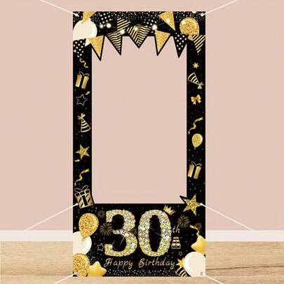 1pc 30th Birthday Backdrop, Elegant Polyester Background With Number 30, Suitable For 30 Years Old, Party Decoration, Photo Booth Prop, Birthday Party Decor