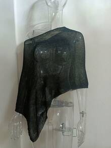 1pc Solid Color Knitted Asymmetrical Mesh Cape Shawl - Multicolor - View 8