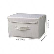 1pc Foldable Linen CD Storage Box, Collapsible Storage Bin With Lid, Toy Organizer Basket, Laundry Hamper - White - View 8