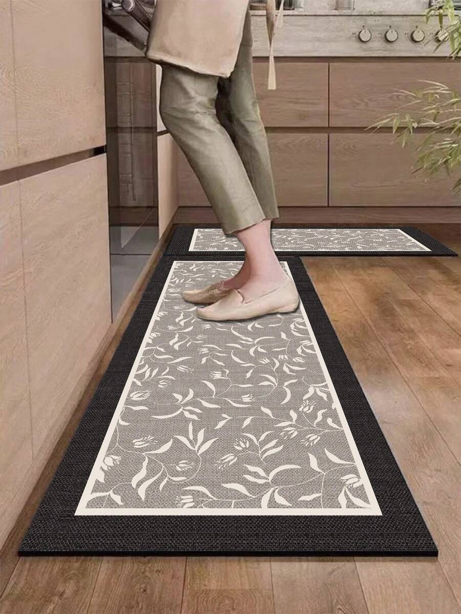 1pc Vintage Leaf Diatom Mud Mat, 3.5mm Cuttable, Rubber Non-Slip Cushioning Anti-Fatigue, Kitchen Bathroom Entrance Living Room Multi-Scene Dirt-Resistant Absorbent Foot Mat, Durable And Comfortable - View 1