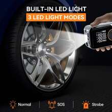 Portable Tire Inflator With Digital Pressure Gauge, LED Light And Multiple Nozzles, Suitable For Cars, Motorcycles, Bicycles And Other Inflatables, 1500mAh 7.4V - Black - View 8