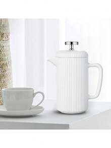 Porcelain French Press 650ml, Coffee Tea Maker With Stainless Steel Plunger, Ivory Father's Favorite Gift - Above 2L - View 5
