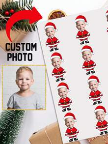 UNICCUT 24/48pcs Customized Christmas Face Stickers Personalized Santa Claus Head Merry Christmas Stickers With Face Photo, Self-Adhesive Photo Gift Labels For Holiday Gifts, Envelopes, Christmas Cards - Multicolor - View 1