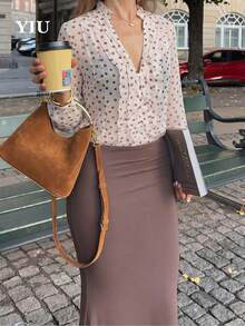 YIU Women's Polka Dot Button Front Ruffle Semi-Sheer Bishop Sleeve Blouse, Elegant Ruffle Collar Long Sleeve Top, Autumn Essential - Apricot - View 7
