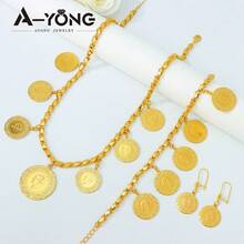 Arabian Style Lira Coin Jewelry Set 21K Gold Plated Dubai Bride Wedding Necklace Bracelet Earrings Middle Eastern Women Vintage Party Jewelry - Charm Jewelry - View 3